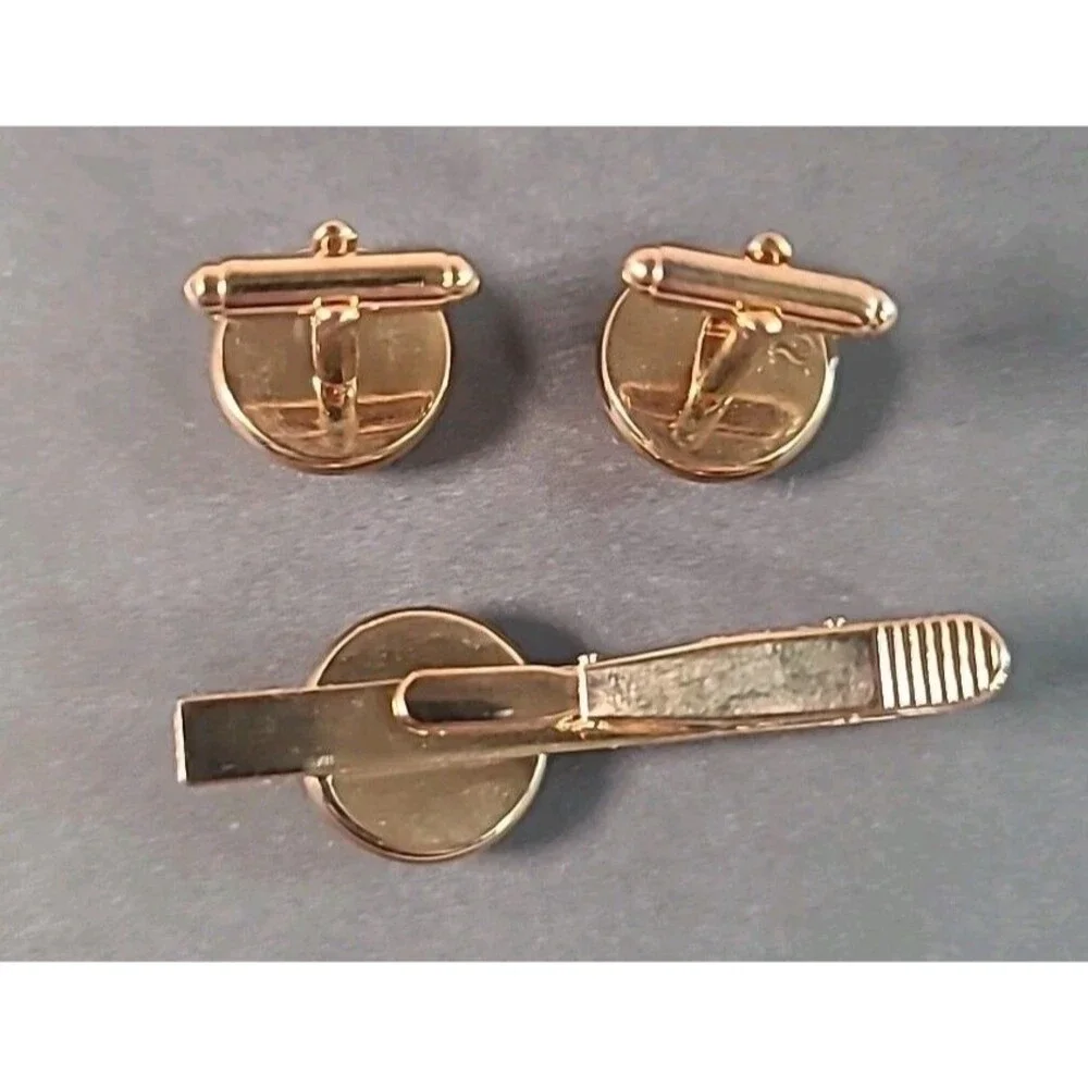 3 Piece Vintage World Map Cufflinks and Tie Clip Set